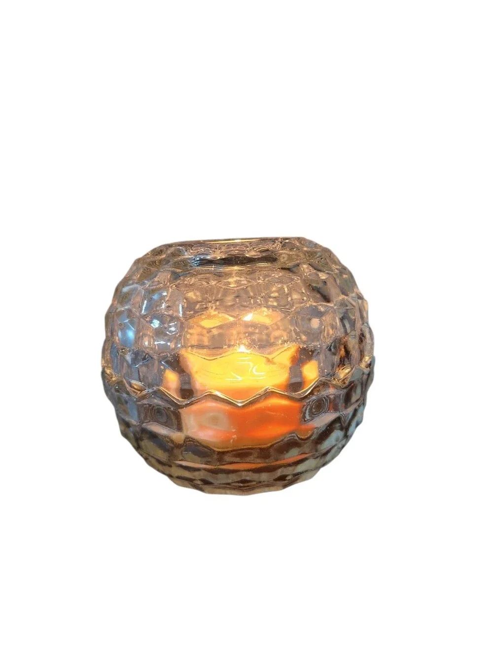 Vintage Homco Fairy Light Lamp Clear Glass Geometric Candle Holders Cottagecore